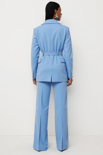 Blue 2 Piece Notched Lapel Women Suits with Belt
